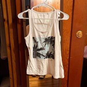 GUESS White and Black Graphic Tank Top